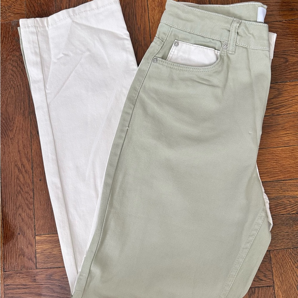 Bershka Women's Straight Leg Jeans - Cream and Tan